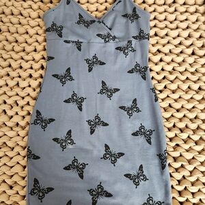 Elegant Gray Butterfly Print Dress